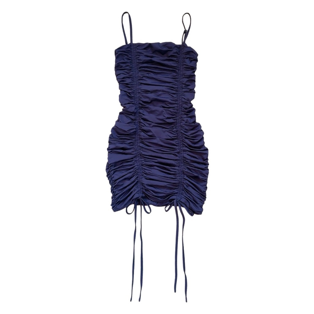 Tiger Mist Dark Purple Ruched Mini Dress with Bow Ties and Ribbons size XS